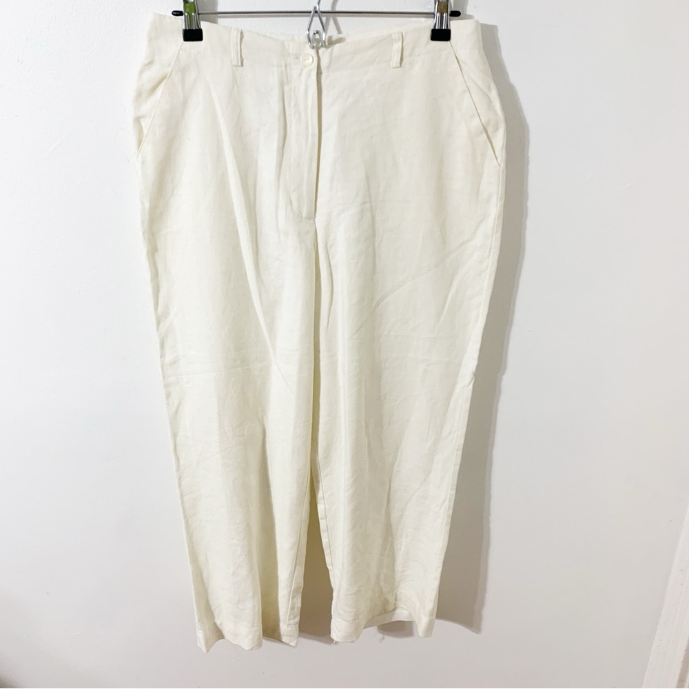 Pure and Simple A Way of Life Fully Lined 100% Linen Cropped Trousers Cream